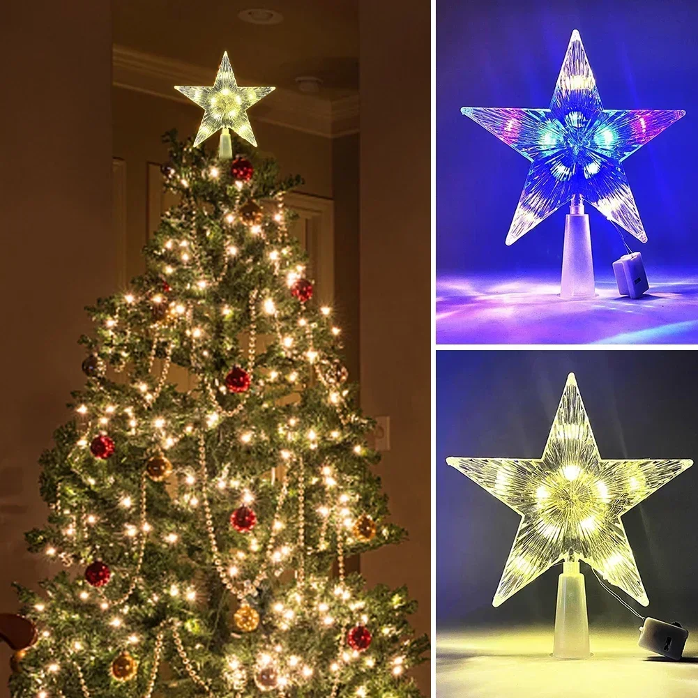 Home Decor Lighting Tree - 15 ซม.LED เครื่องประดับต้นคริสต์มาส Toppers ดาวพร้อมแบตเตอรี่สําหรับตกแต่งบ้านคริสต์มาสต้นไม้โคมไฟใหม่ปี 2025