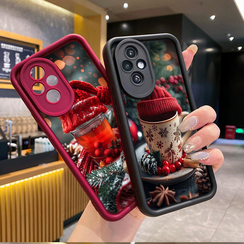 Nova Decor & Lighting Juletrelys - เคสโทรศัพท์ลายการ์ตูนตกแต่งคริสต์มาสลายแก้วกาแฟร้อน สำหรับ Huawei Nova 11i 10