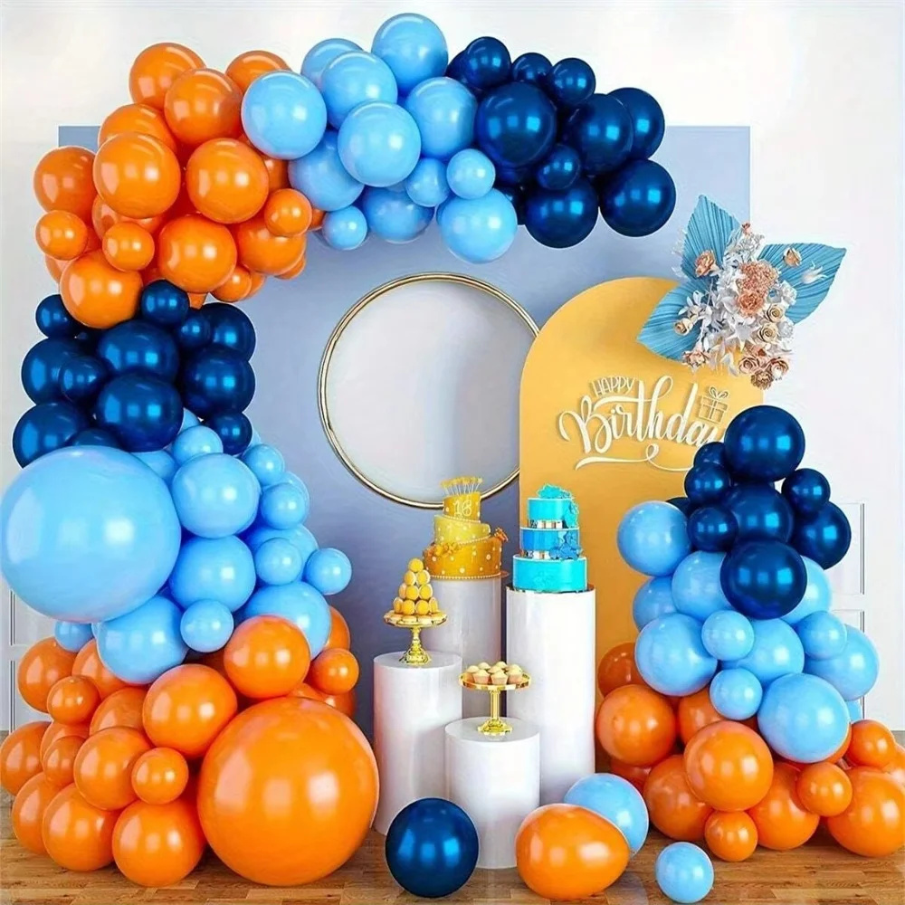 Orange Lighting Decor - ชุดอุปกรณ์ตกแต่งซุ้มลูกโป่งสีฟ้า 94 ชิ้น, ชุดอุปกรณ์ตกแต่งซุ้มลูกโป่งสีน้ำเงินกรมท่าและสีส้ม, ลูกโป่งสำหรับงานปาร์ตี้ ตกแต่งวันเกิด