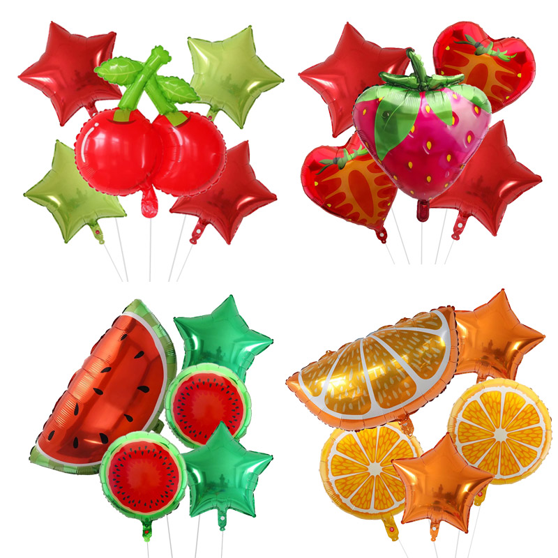 Orange Lighting Decor - 5 ชิ้นฟอยล์ผลไม้บอลลูนฮีเลียม 18 ''แตงโมกีวีสตรอเบอร์รี่ส้มสับปะรดบอลฤดูร้อนอุปกรณ์ตกแต่งปาร์ตี้ของเล่นเด็ก