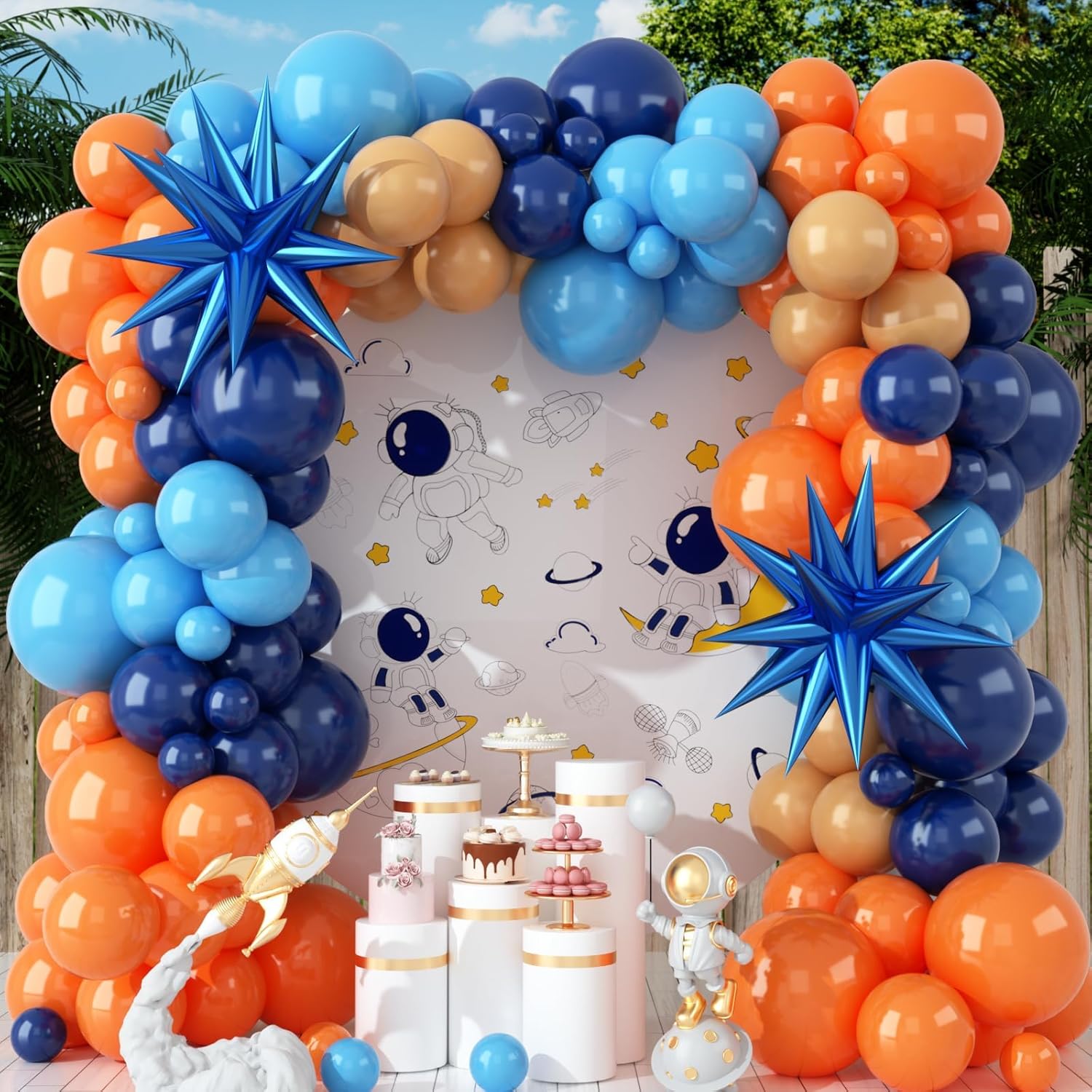 Orange Lighting Decor - ชุดลูกโป่งยางสีส้มและสีน้ำเงิน 107 ชิ้น เหมาะสำหรับงานวันเกิด งานแต่งงาน ตกแต่งงานวันวาเลนไทน์