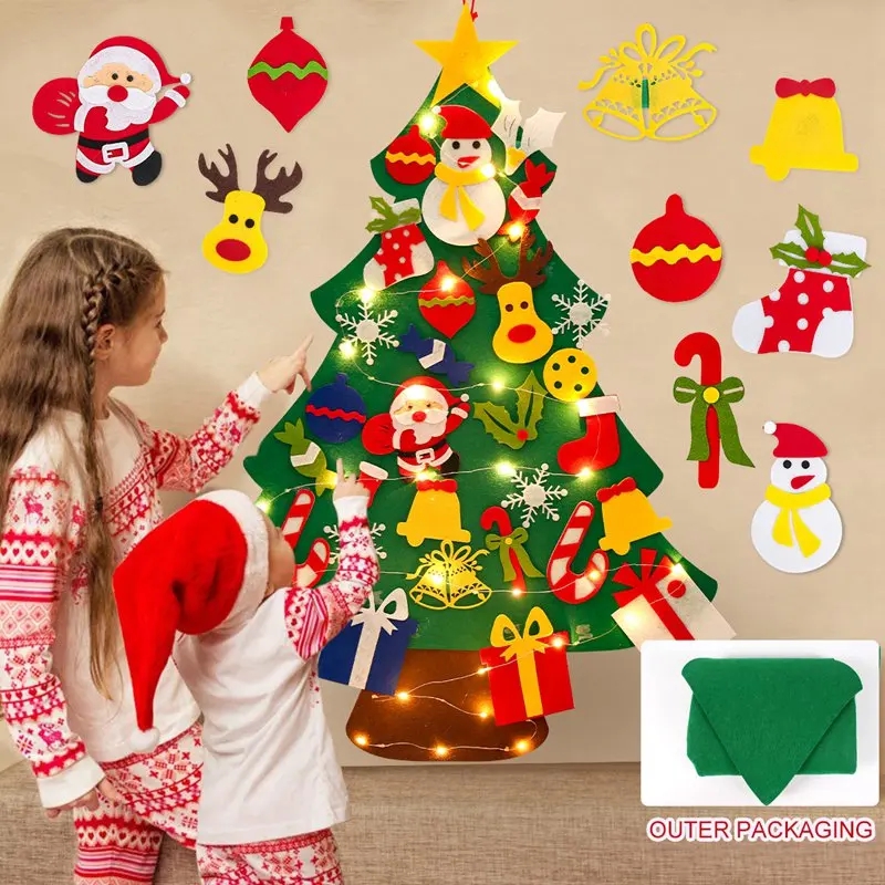Home Decor Lighting Tree - ต้นคริสต์มาสทำเองจากผ้าสักหลาด พร้อมไฟตกแต่งบ้านสำหรับคริสต์มาสปี 2025 ของตกแต่งคริสต์มาส Navidad ของขวัญคริสต์มาส