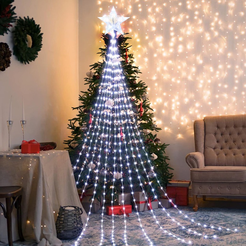Home Decor Lighting Tree - LED Star น้ําตกไฟตกแต่งคริสต์มาส String ไฟเครื่องประดับต้นคริสต์มาสสําหรับ Home
