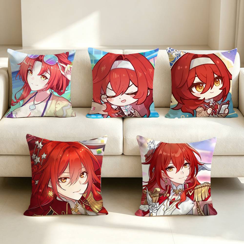 Nova Decor & Lighting Juletrelys - H-Himeko Nova Game S-Star-Rail Square ปลอกหมอนอิงสีทึบห้องนั่งเล่นตกแต่งบ้านปลอกหมอนอิง