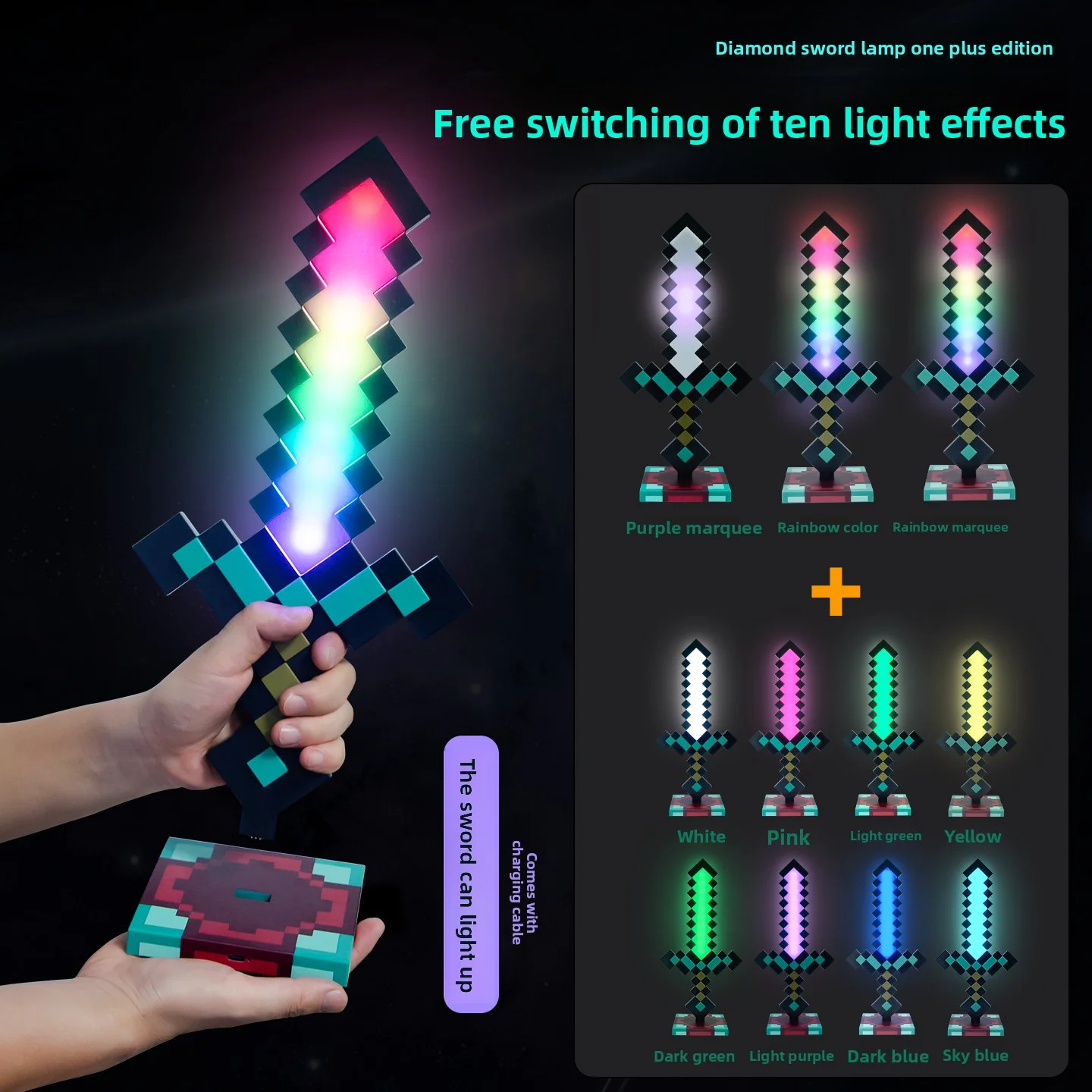 Lighting Decor Minecraft - ไฟกลางคืน LED รูปดาบเพชร Minecraft โคมไฟตั้งโต๊ะ 3